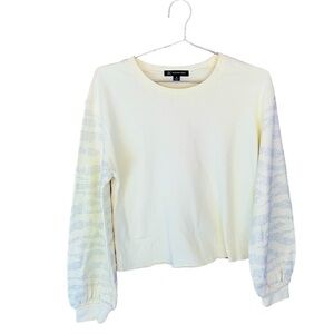 NWT INC Cropped Cotton Bead-Embroidered Raw Hem Sweatshirt sze M Yellow